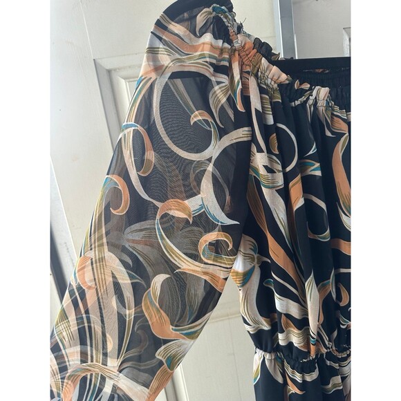 Nine West Tropical Floral Leaves Side Front Slit On Off Shoulder Maxi Dress 14 - Picture 3 of 6